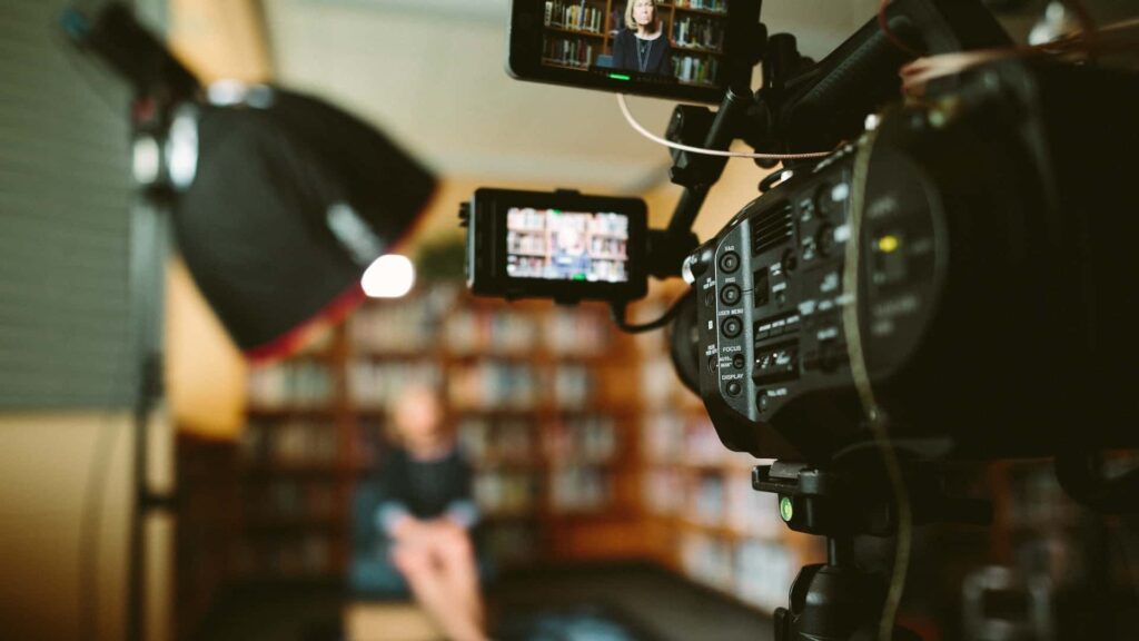 Filming an interview during the video production workflow